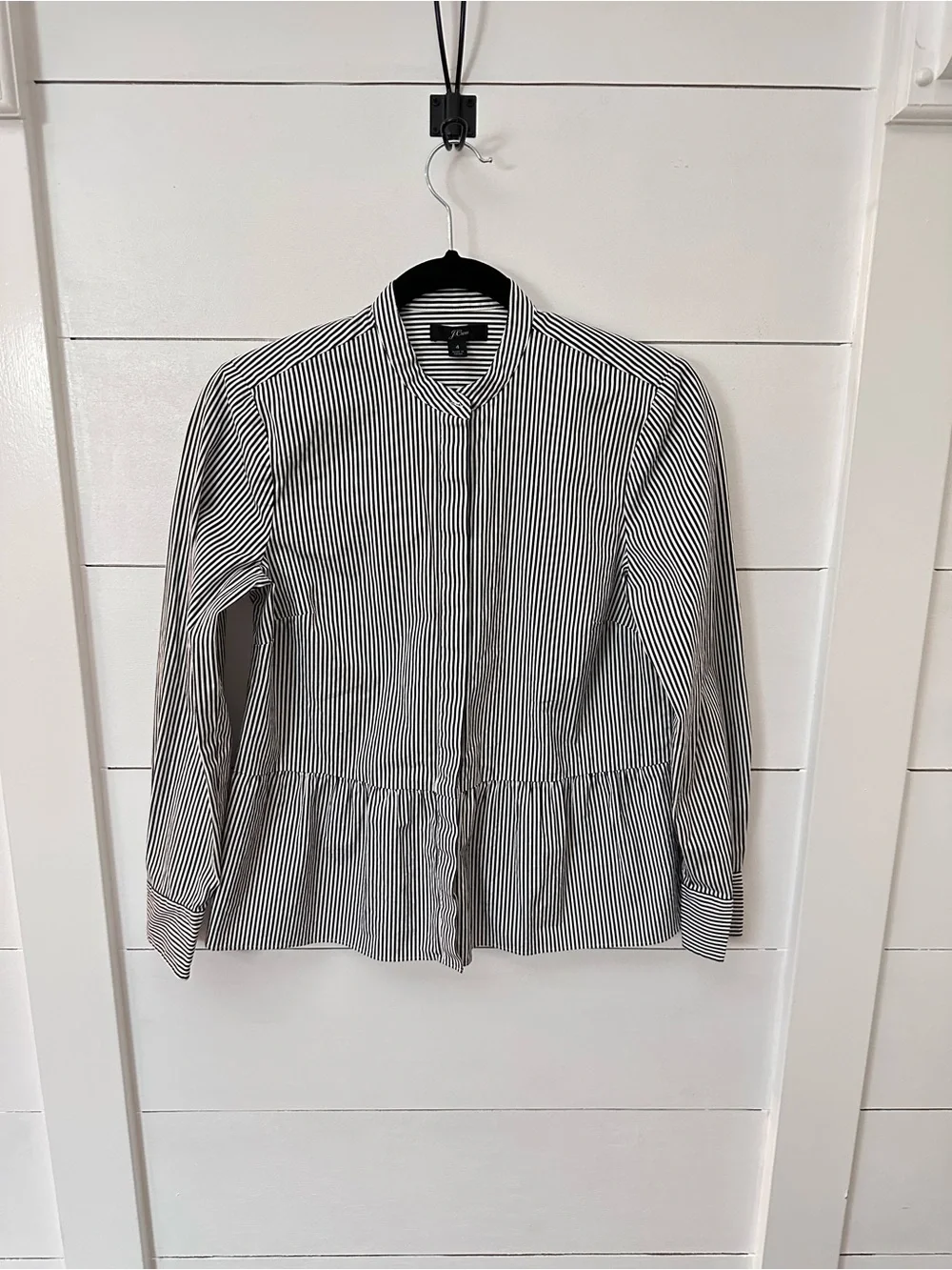 J Crew 4 striped peplum ruffle waist hidden button cotton button down workwear